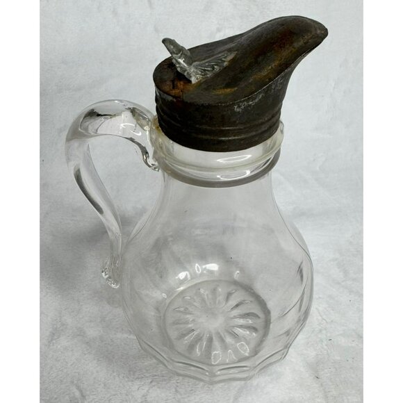 Antique Victorian Glass Pitcher With Ornate Metal Lid & Handle - Picture 6 of 11